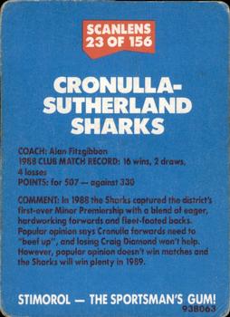 1989 Scanlens #23 Crest - Sharks Back